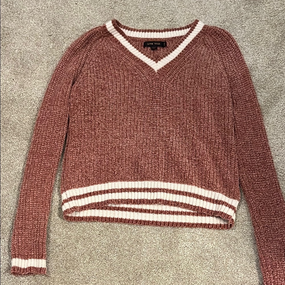 Love Tree Pink and Cream V-Neck Sweater